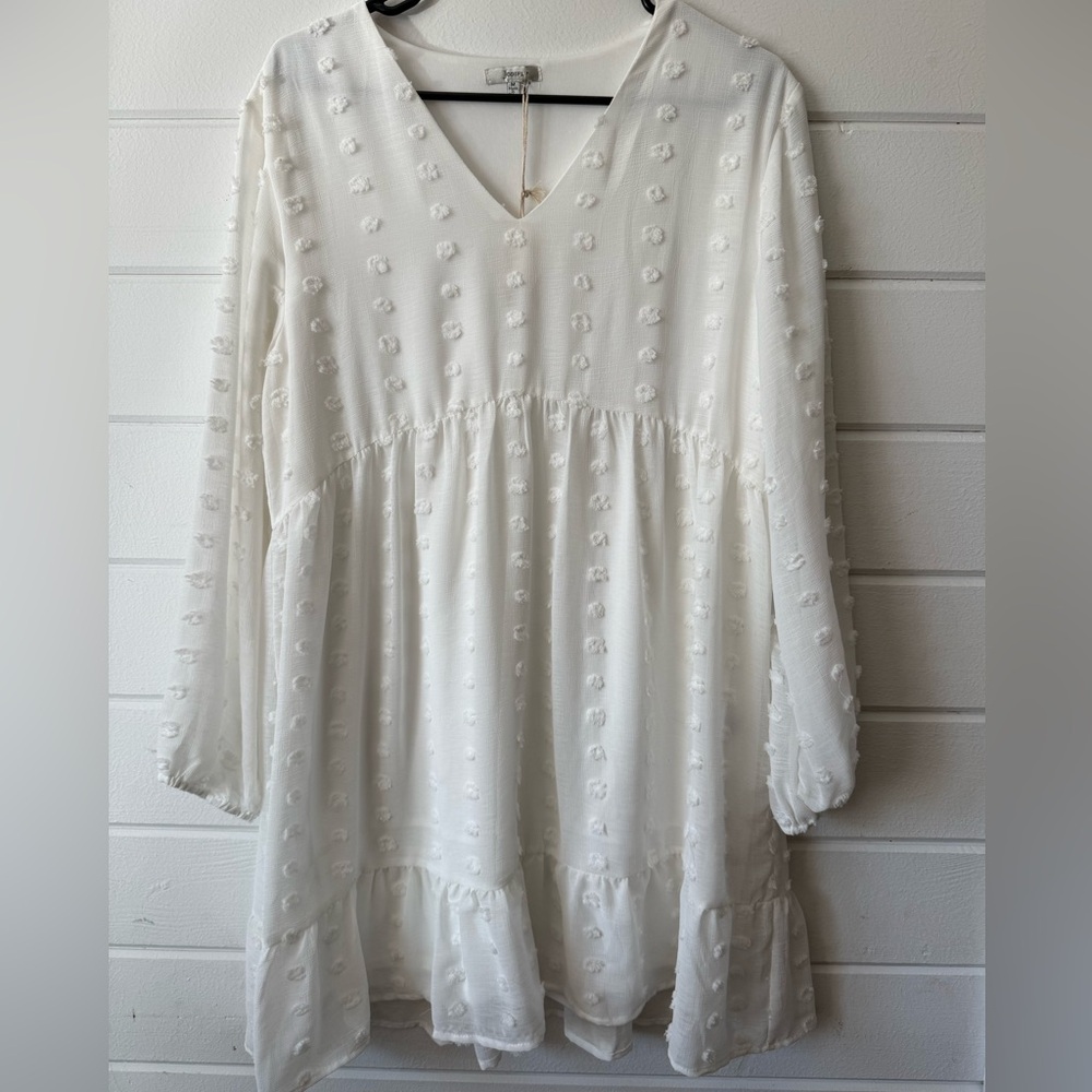 JODIFL White Textured V-Neck Dress